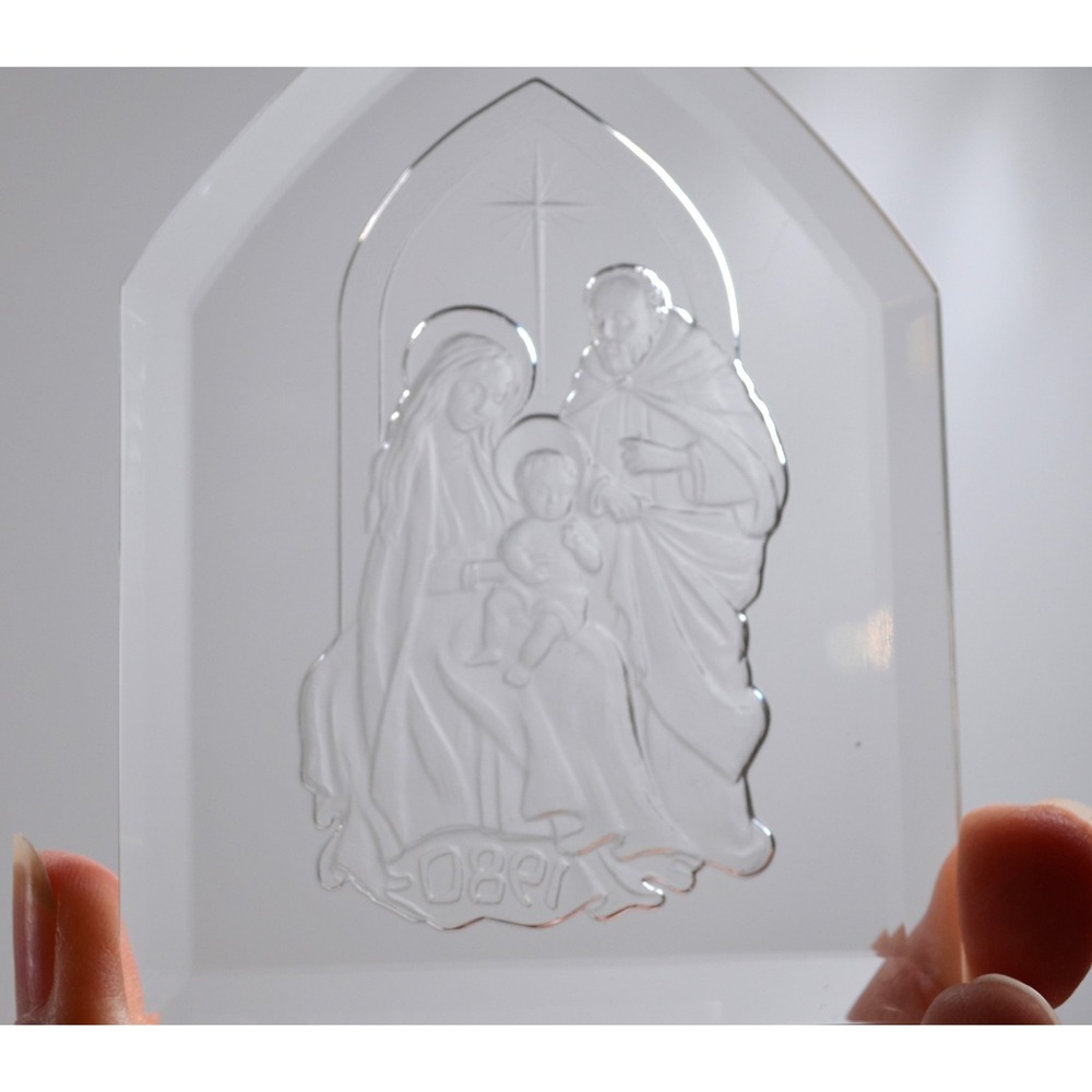 Vtg 1980 Clear Acrylic Christmas Ornament Nativity Jesus Mary & Joseph 4 x 3